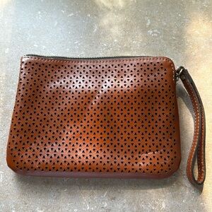 Patricia Nash Brown Perforated Wristlet Clutch